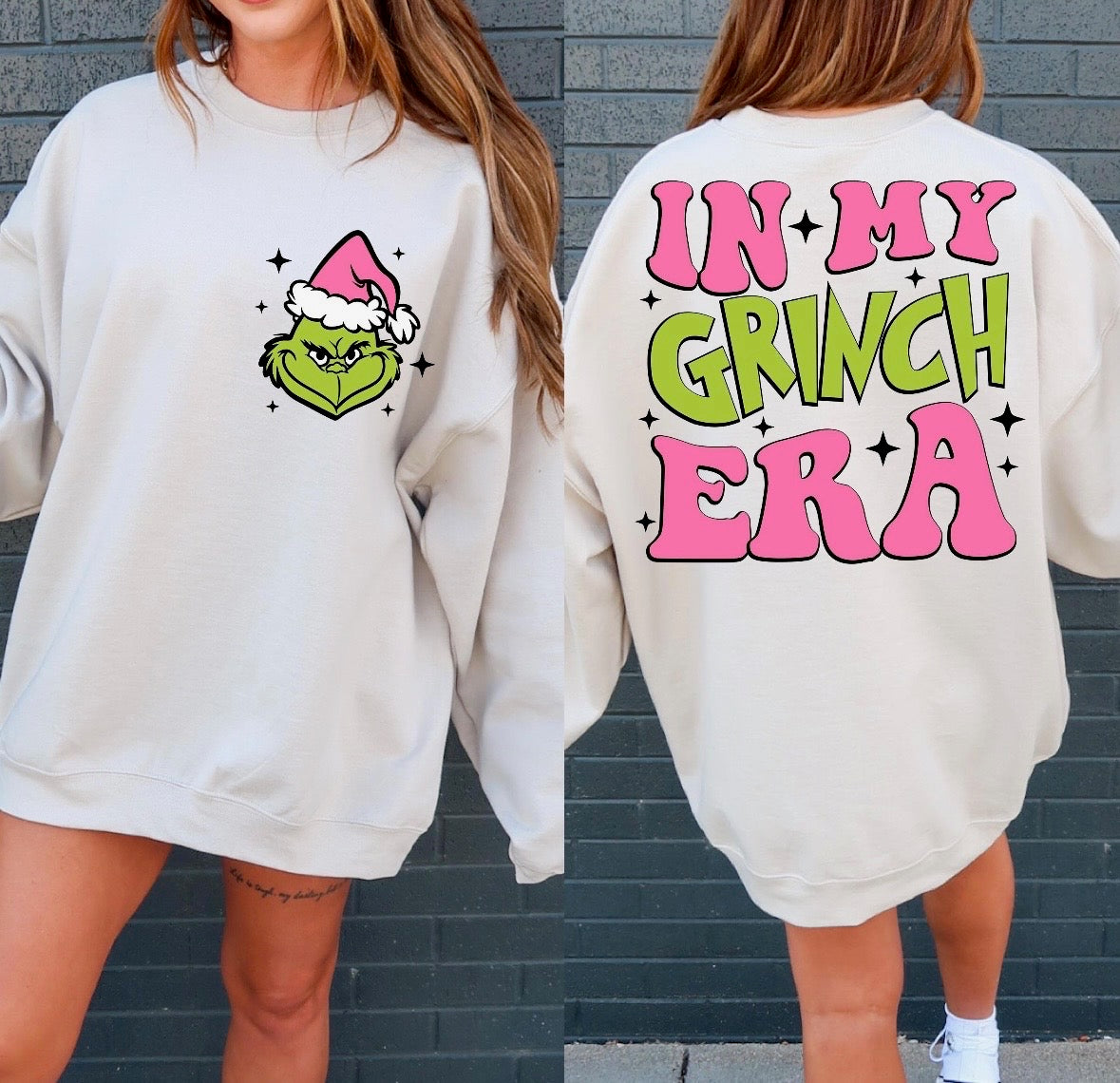 In My Grinch Era White Oversized Sweatshirt