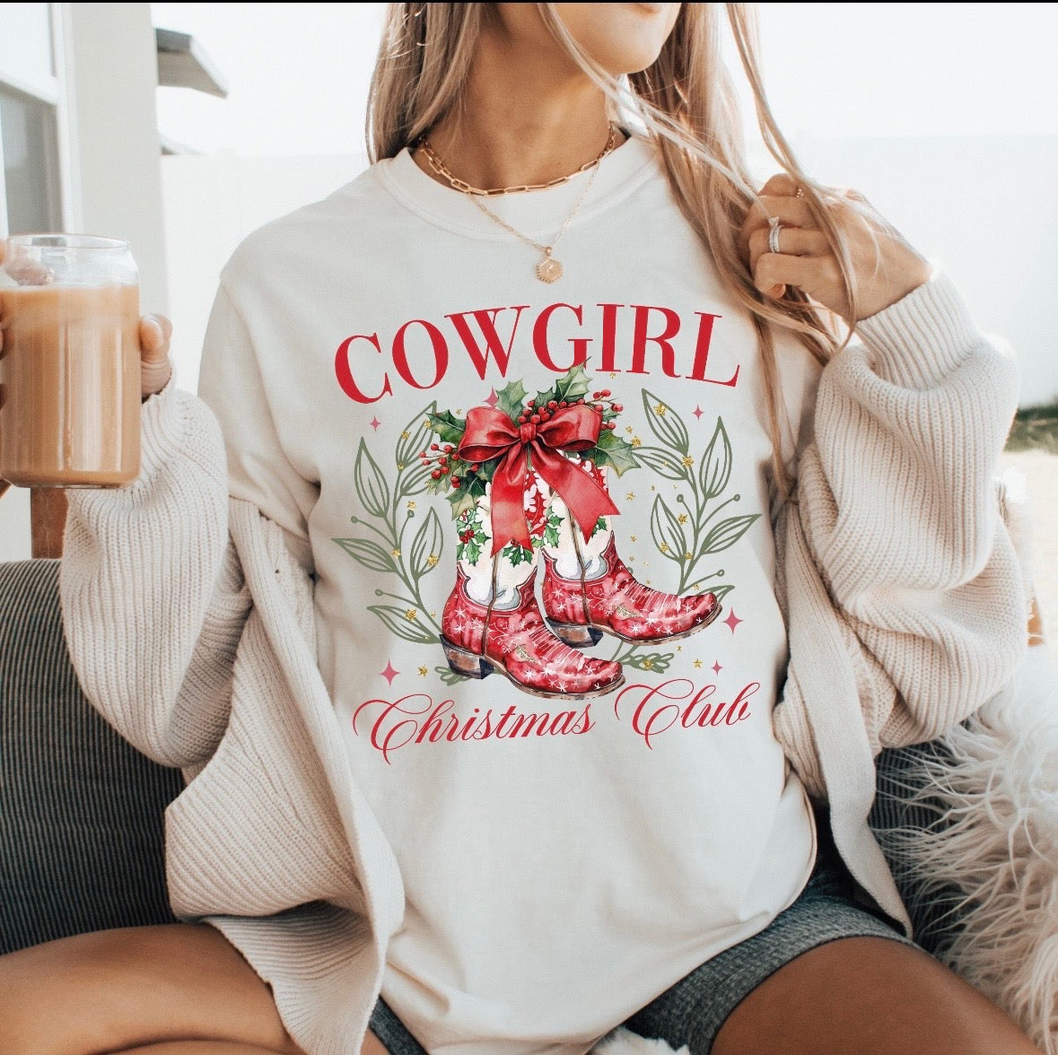Cowgirl Christmas Club Ivory Tee