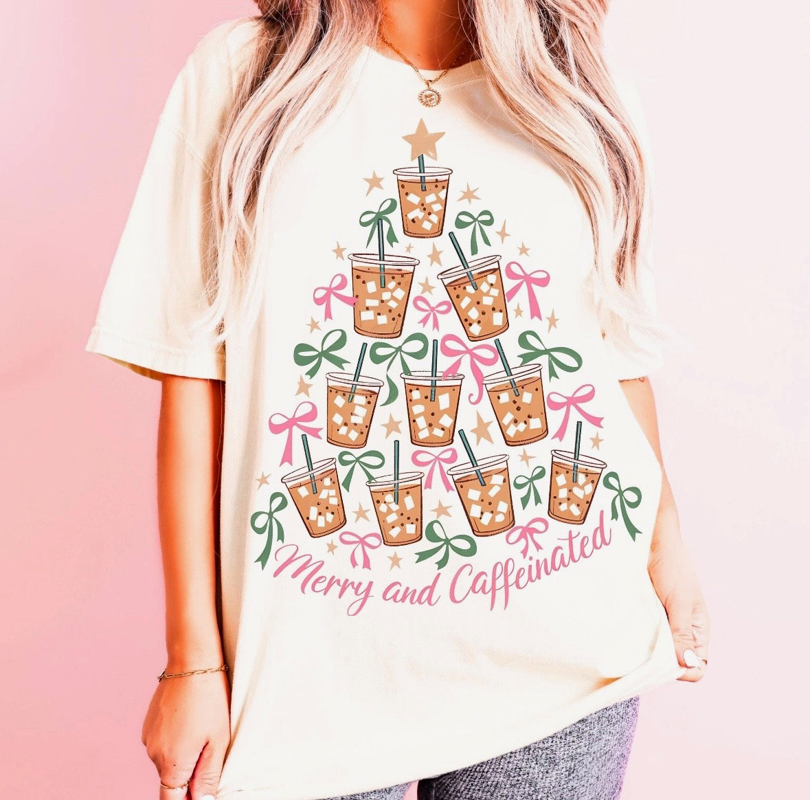Merry +Caffeinated Tree Ivory Tee