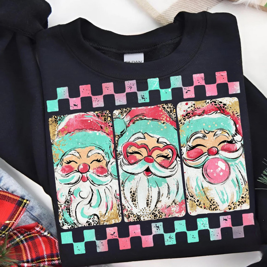 Checkered Glitter Santa Black Sweatshirt