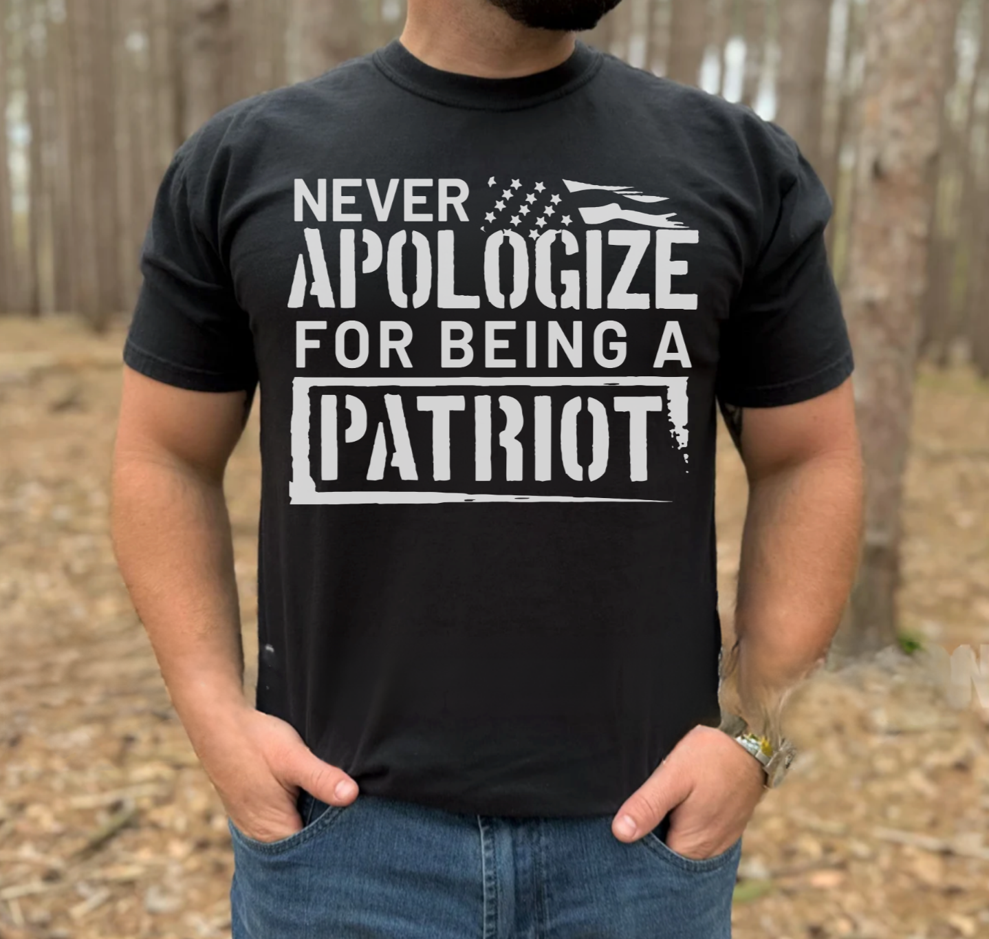 NEVER APOLOGIZE FOR BEING A PATRIOT - TEE