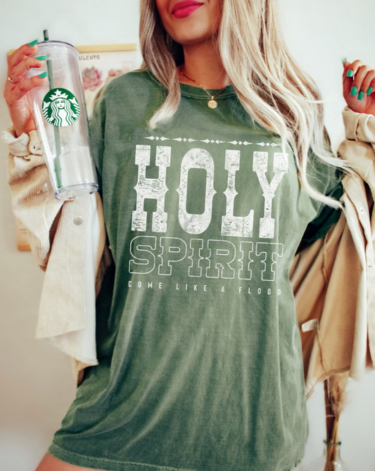 HOLY SPIRIT, COME LIKE A FLOOD (WHITE PRINT) - TEE