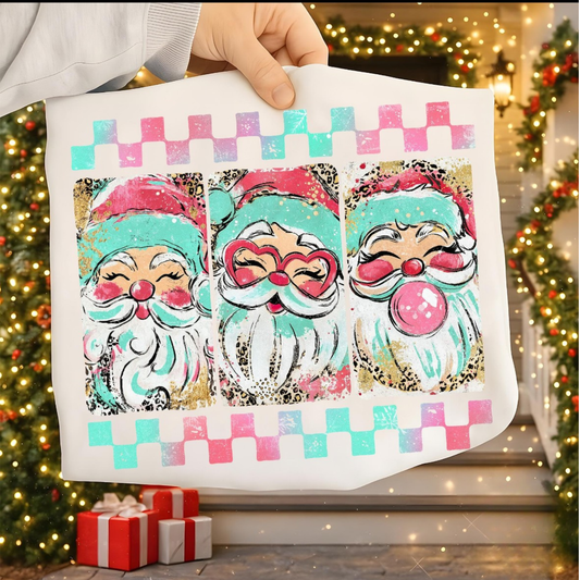 Checkered Glitter Santa White Tee