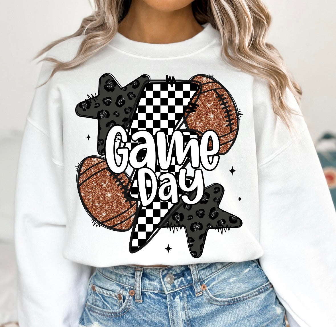 Game Day Glitter White Sweatshirt
