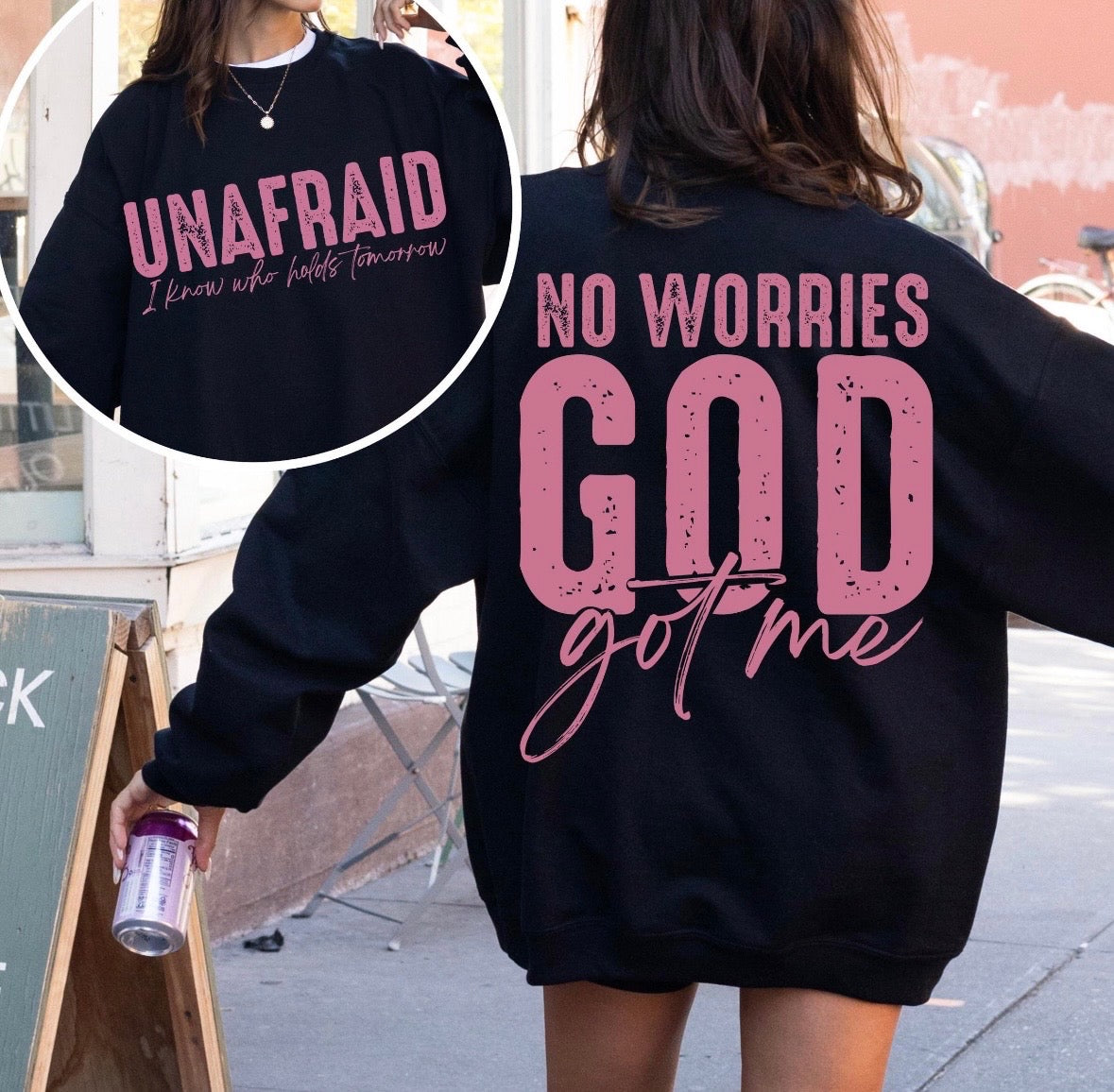 No Worries God Got Me Black Oversized Sweatshirt