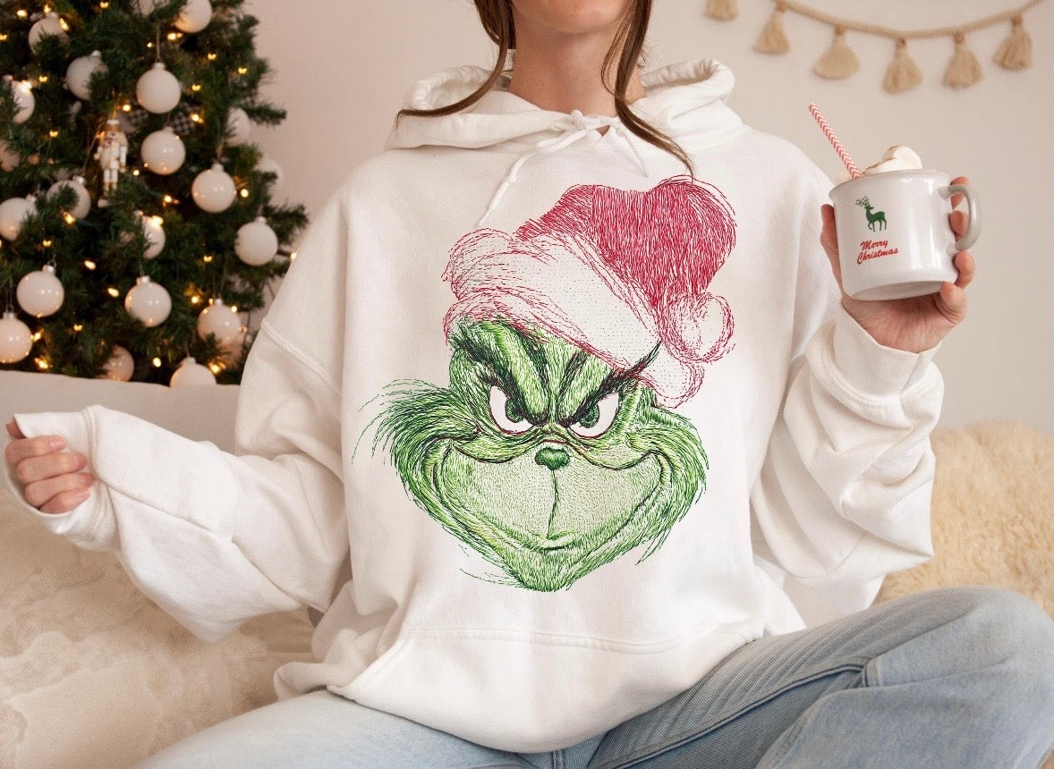 The Grinch Hand Sketch White Hooded Sweatshirt