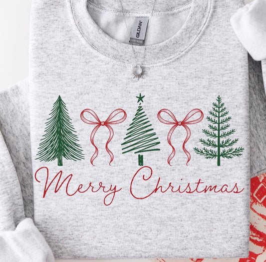 Merry Christmas Bows + Trees Ash Sweatshirt
