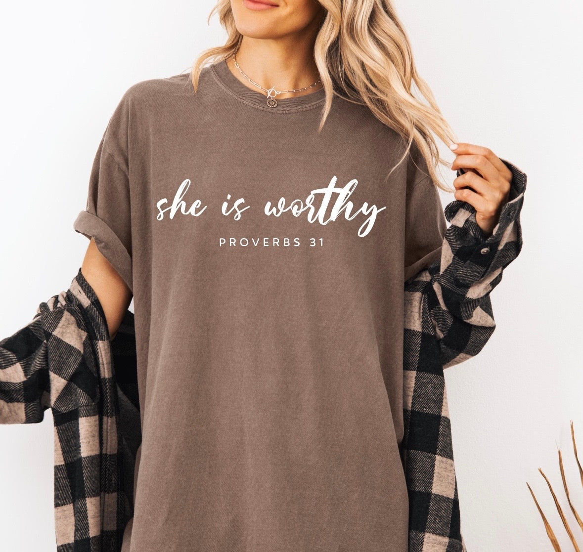 She Is Worthy Espresso Tee