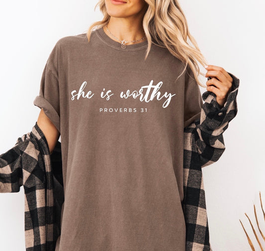 She Is Worthy Espresso Tee